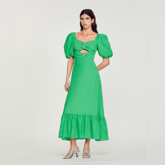 15. NWT SANDRO FALBALA CRYSTAL EMBELLISHED CUT OUT DRESS SIZE 36 / SMALL - Picture 1 of 13